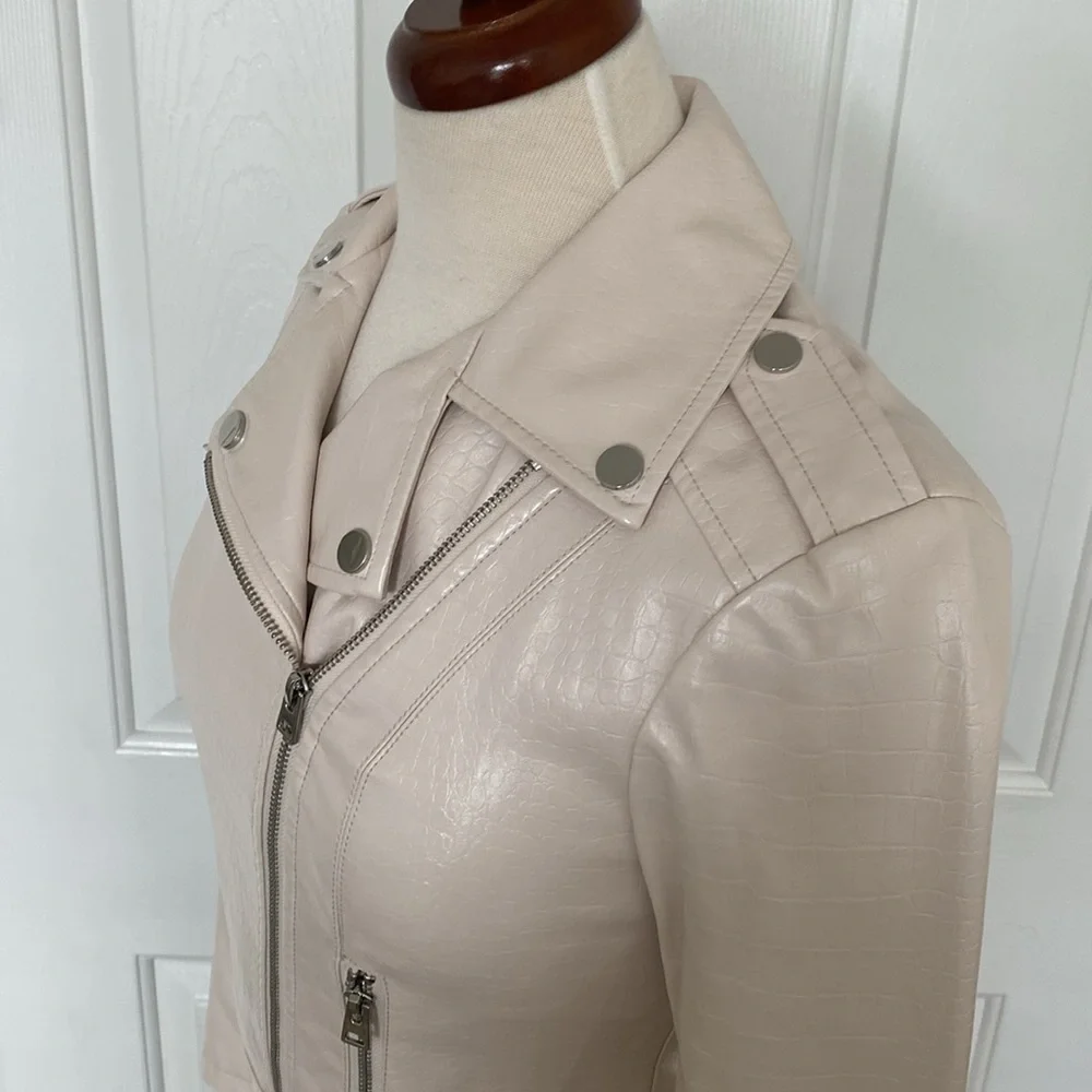 Bar lll Faux Leather Moto Jacket Natural White X-Small - Picture 5 of 11